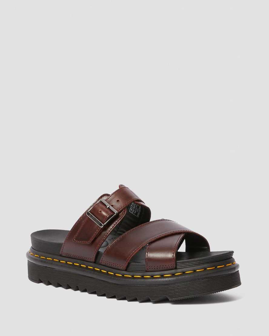 Dr. Martens Ryker Nahka Strap Slide Miesten Sandaalit - TummanPunainen Sandaalit [721-HJTZGW]